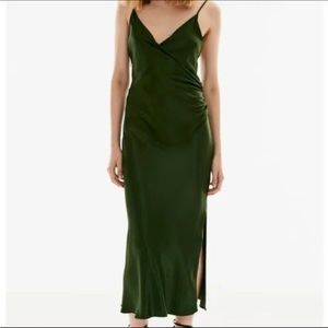 NWT Zara GREEN DRAPED LINGERIE-STYLE DRESS